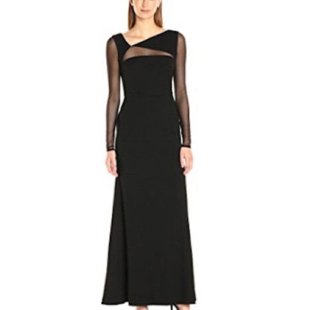 Vera Wang Mesh Inset Long Sleeve Black Gown Size 10